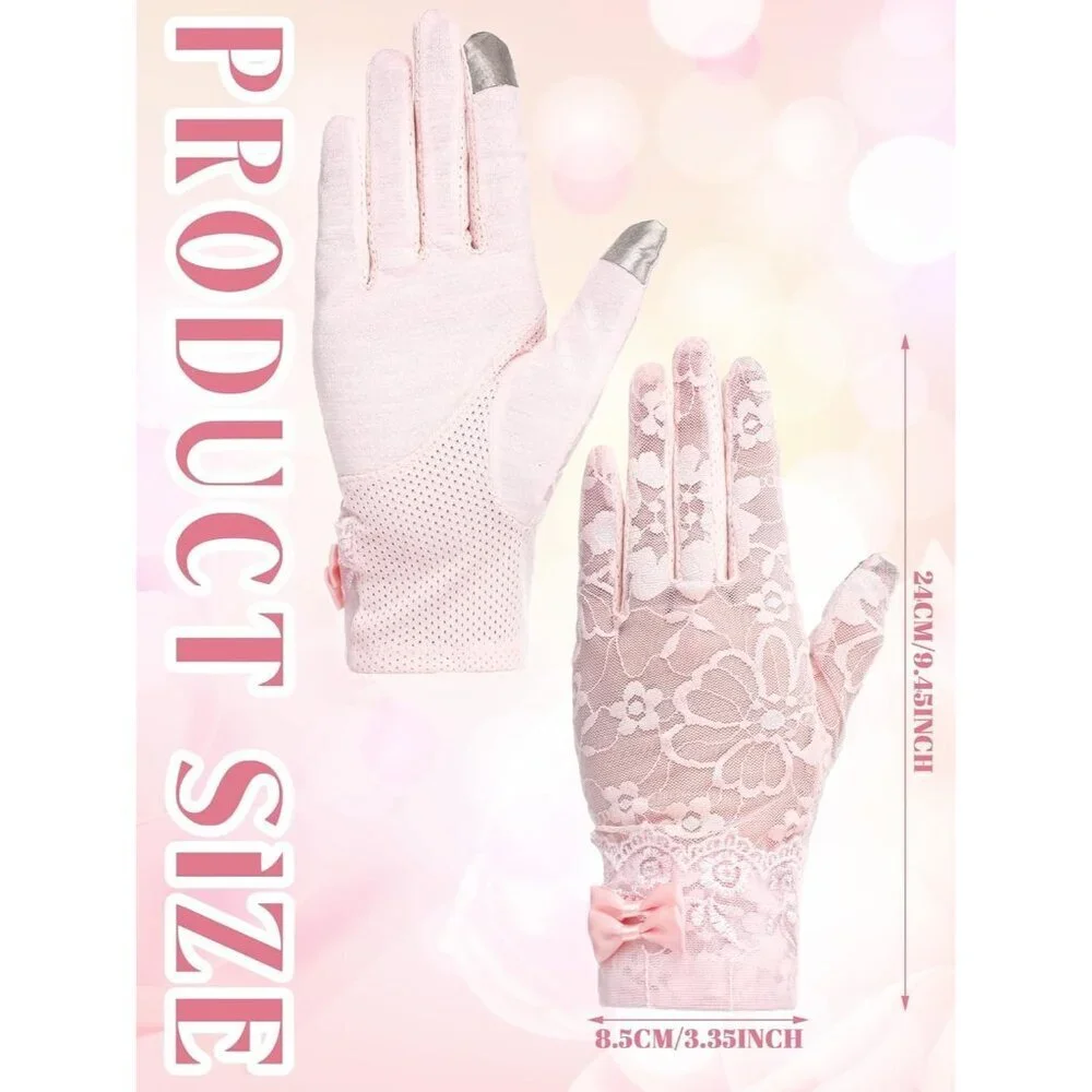 Women's Pink Short Floral Finger Less Nylon Halloween Cosplay Lace Gloves